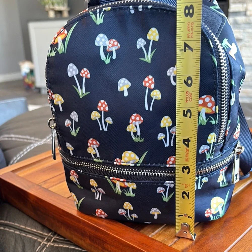 Navy Backpack with Whimsical Mushroom Design